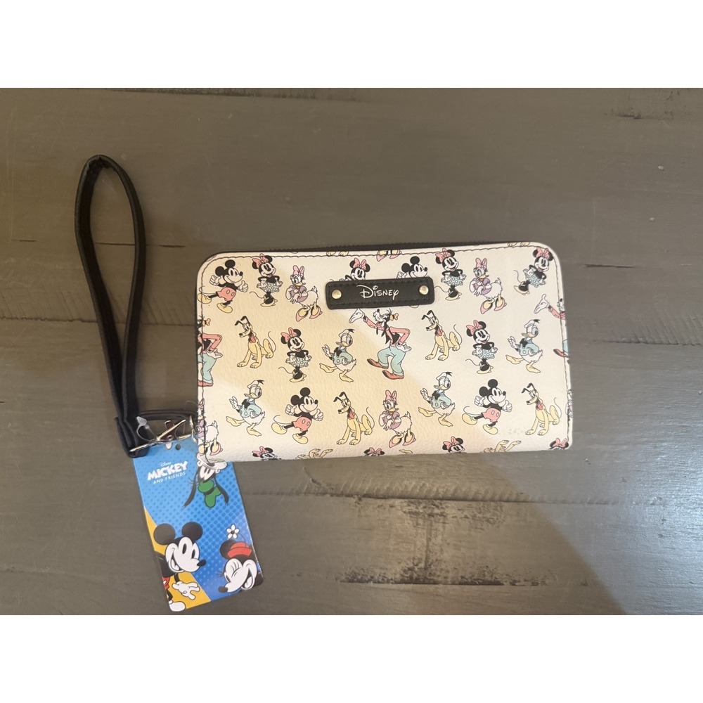 Disney Mickey and Friends Characters Zip Around Wristlet Wallet White NWT - Picture 2 of 3